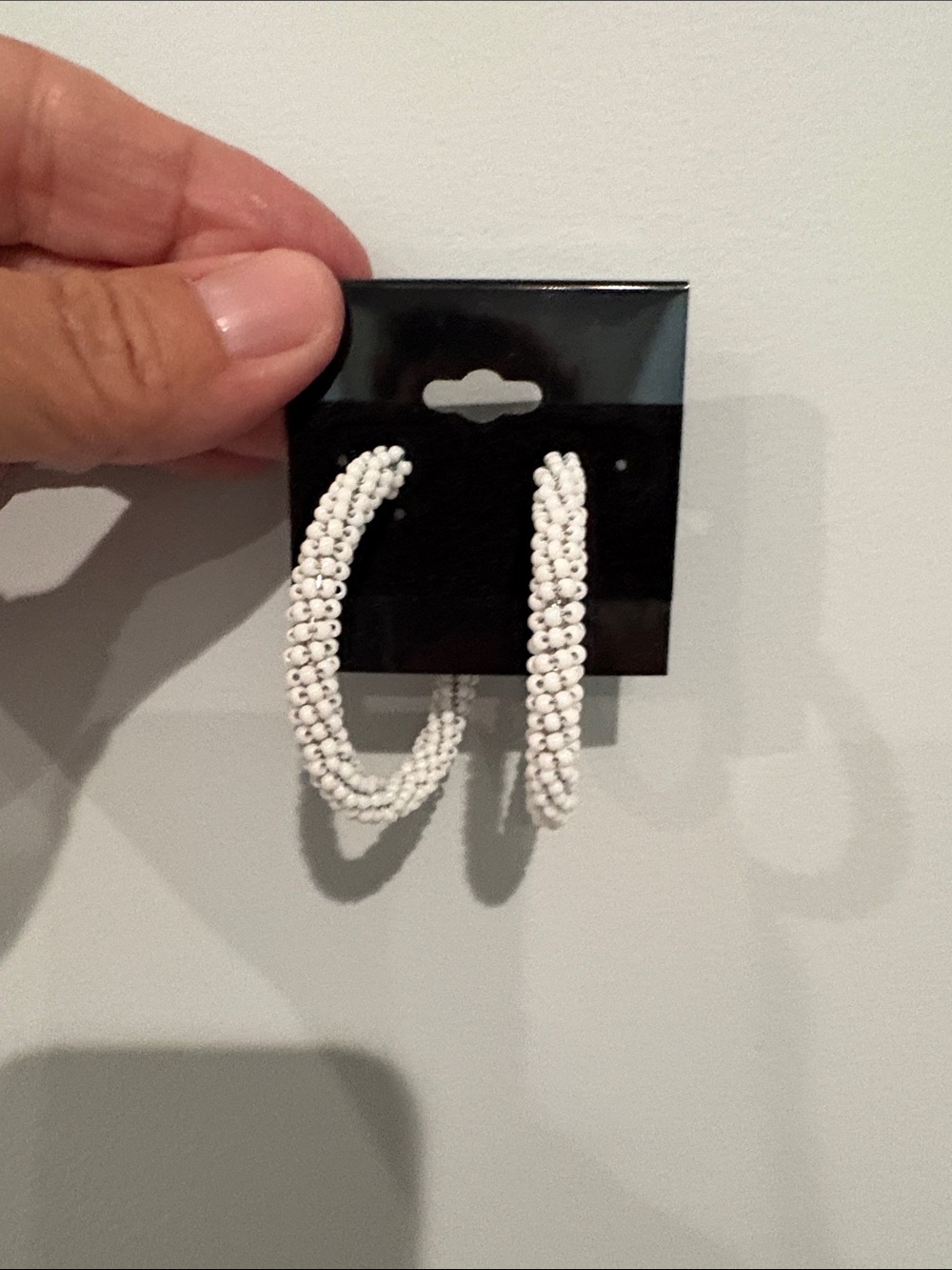 White Beaded Hoop Earrings - Unbranded
